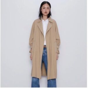 Zara Camel Flowing Trench Coat with Pocket Detail